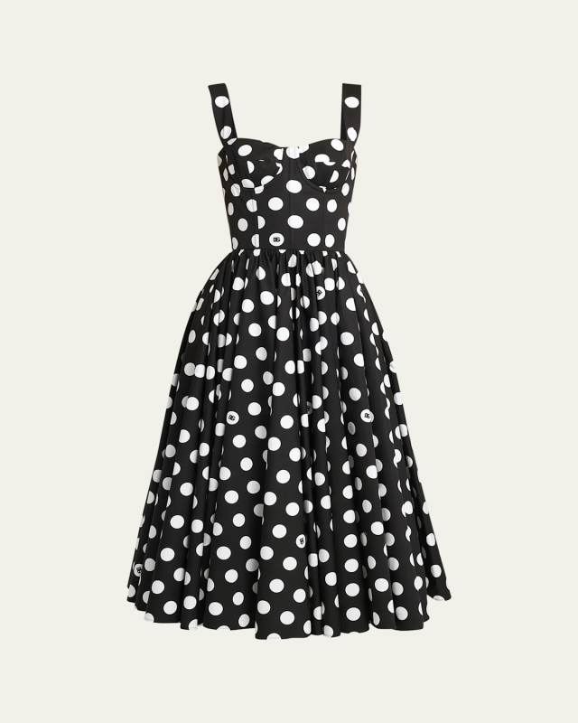Polka-Dot Sweetheart Midi Dress