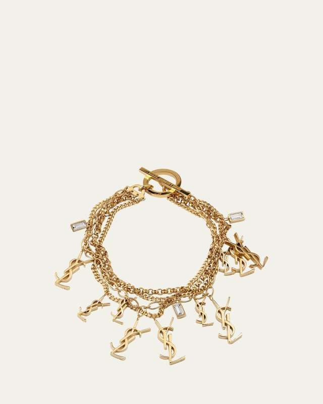 Rhinestone Multi-Link YSL Charm Bracelet