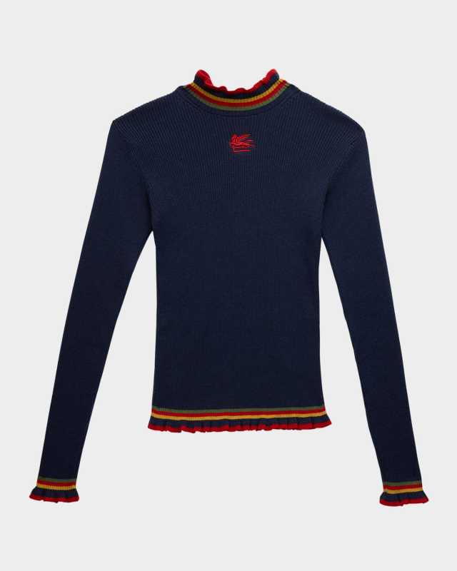 Girl's Striped Knit Sweater W/ Logo Emblem, Size 12-16
