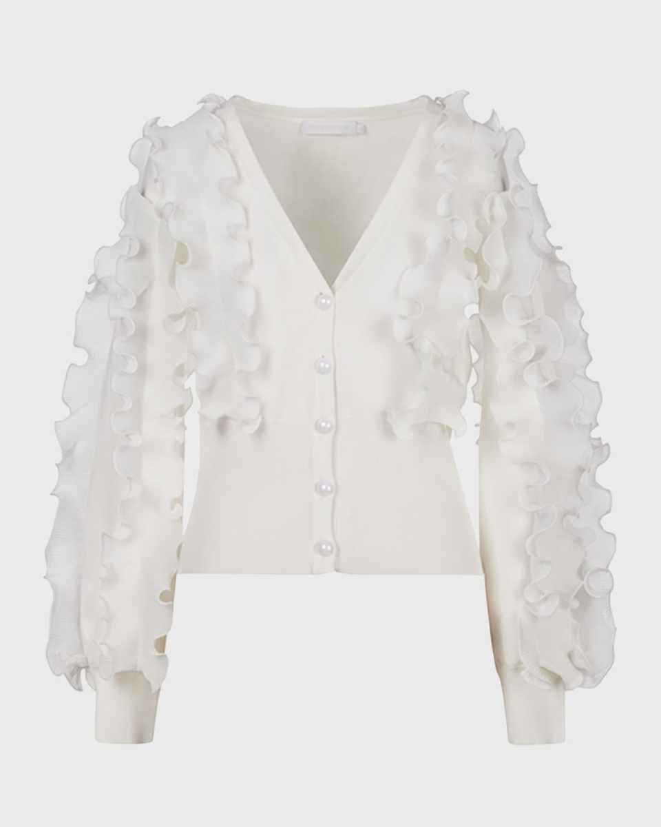 Ciline Ruffle-Trim Button-Down Cardigan