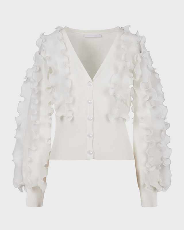 Ciline Ruffle-Trim Button-Down Cardigan