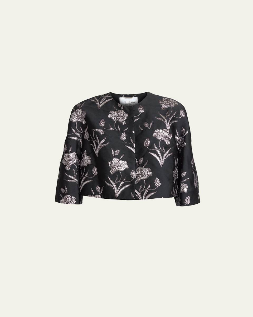 Floral Jacquard Boxy Cropped Jacket