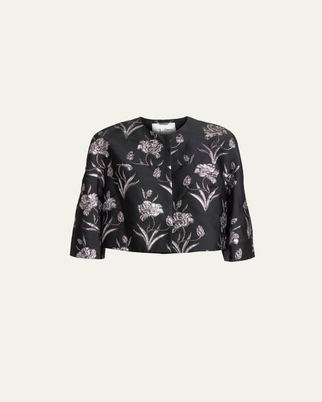 Floral Jacquard Boxy Cropped Jacket