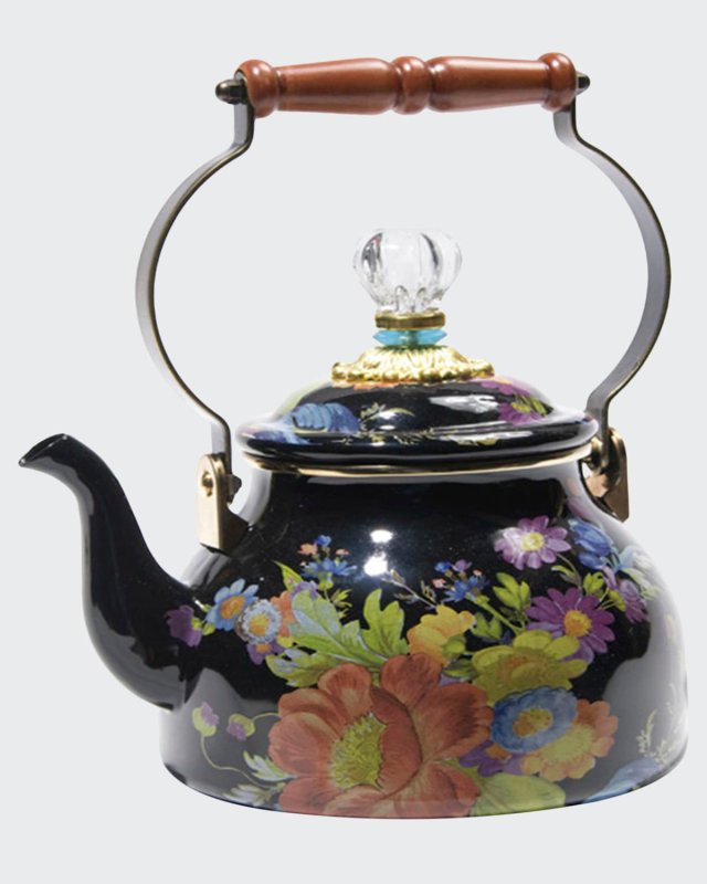 Flower Market Black Two-Quart Tea Kettle