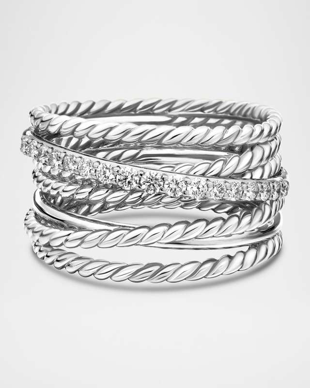 Crossover Ring with Pavé Diamonds and Silver, 12mm