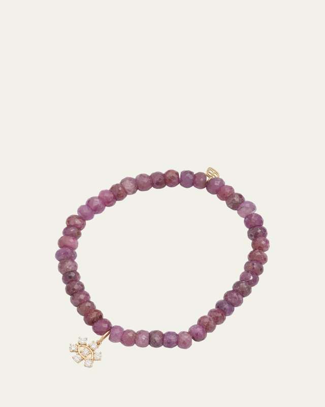 Marquise Eye Prong-Set Flower on Pink Sapphire Bead Bracelet