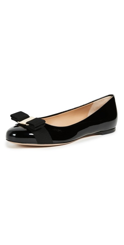 FERRAGAMO Varina Patent Flats Nero