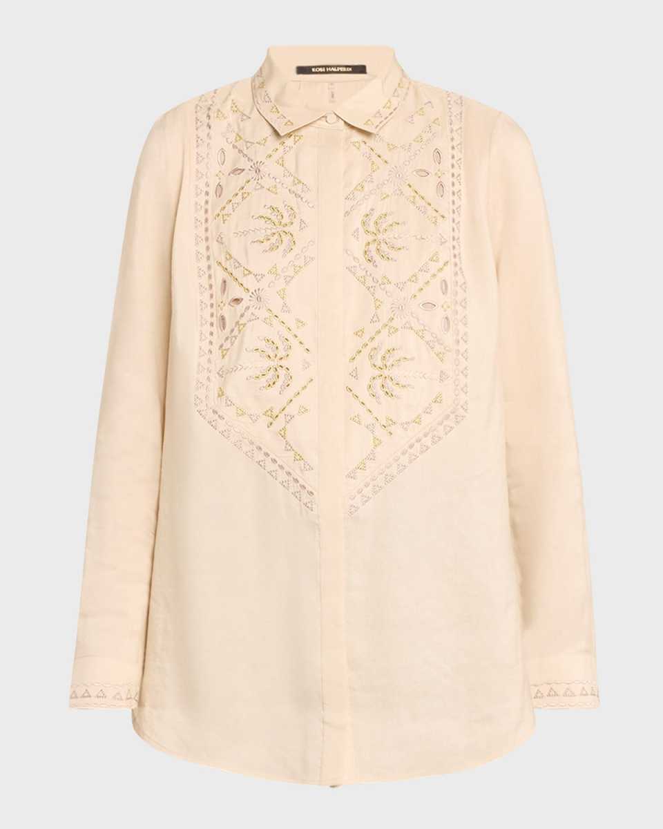 Genevieve Embroidered Button-Down Blous
