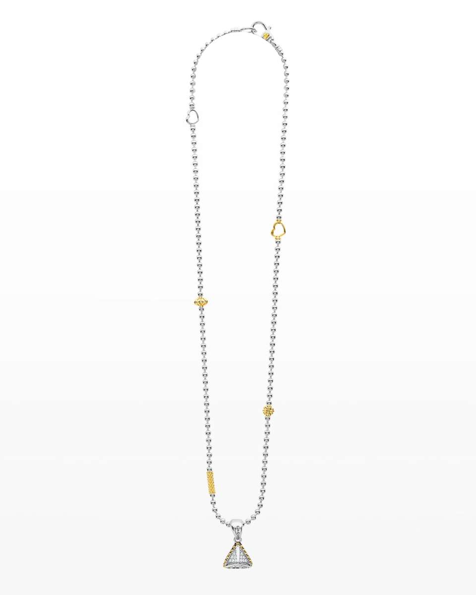 KSL Lux Diamond Silver & 18k Gold Pyramid Pendant Necklace