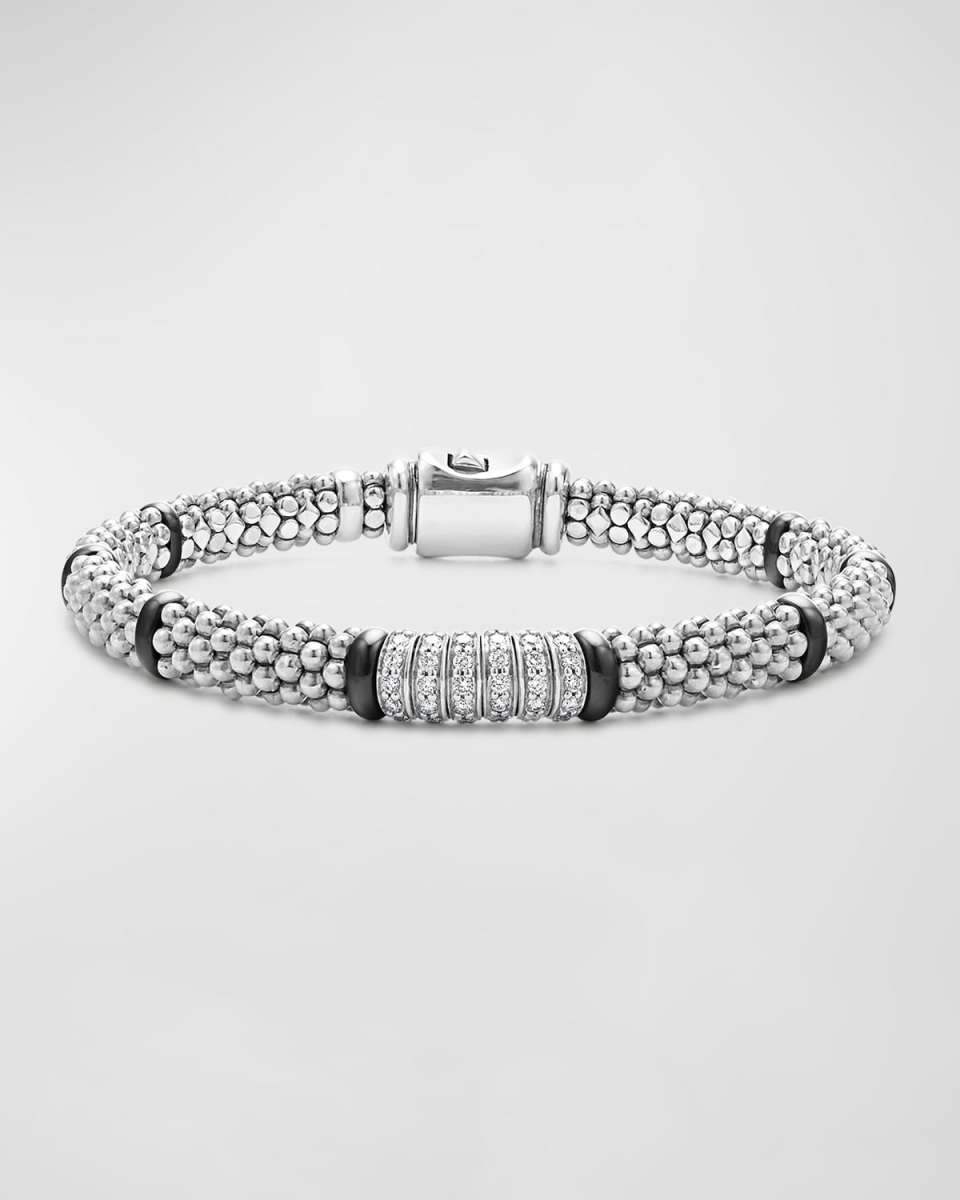 Sterling Silver Black Caviar Diamond Bracelet