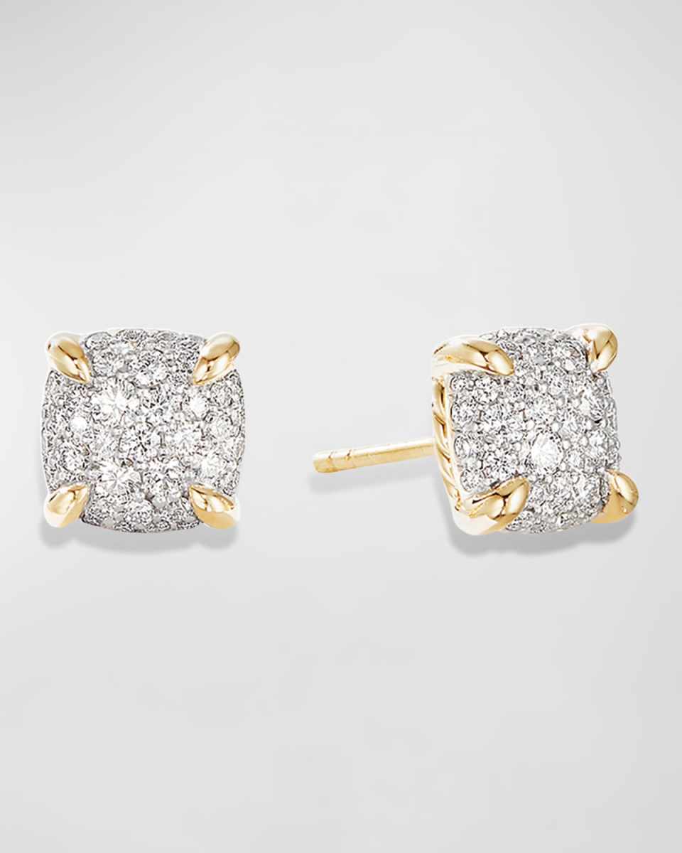 Chatelaine Stud Earrings in 18K Yellow Gold with Full Pave Diamonds, 7mm