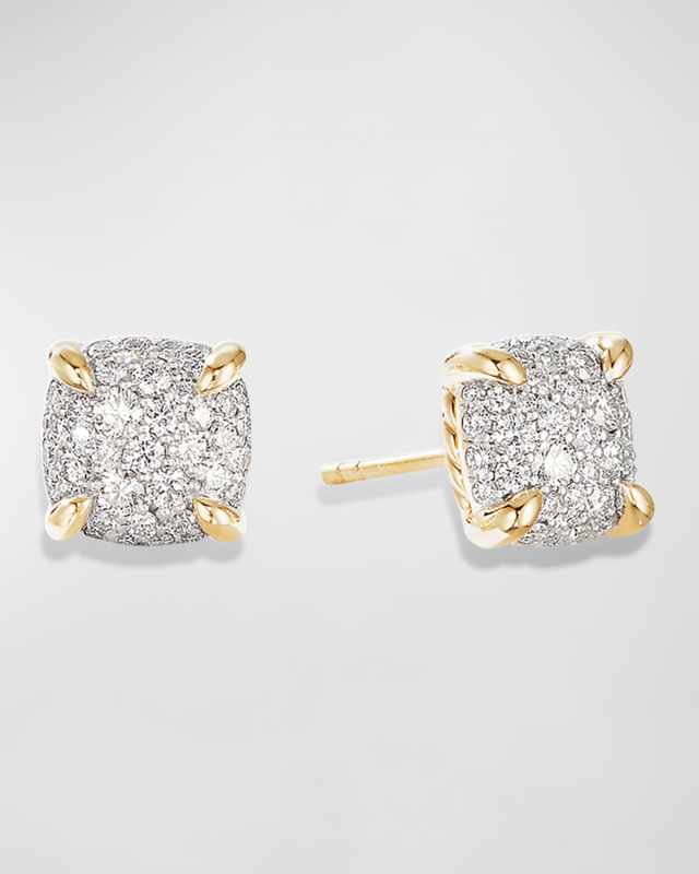 Chatelaine Stud Earrings in 18K Yellow Gold with Full Pave Diamonds, 7mm