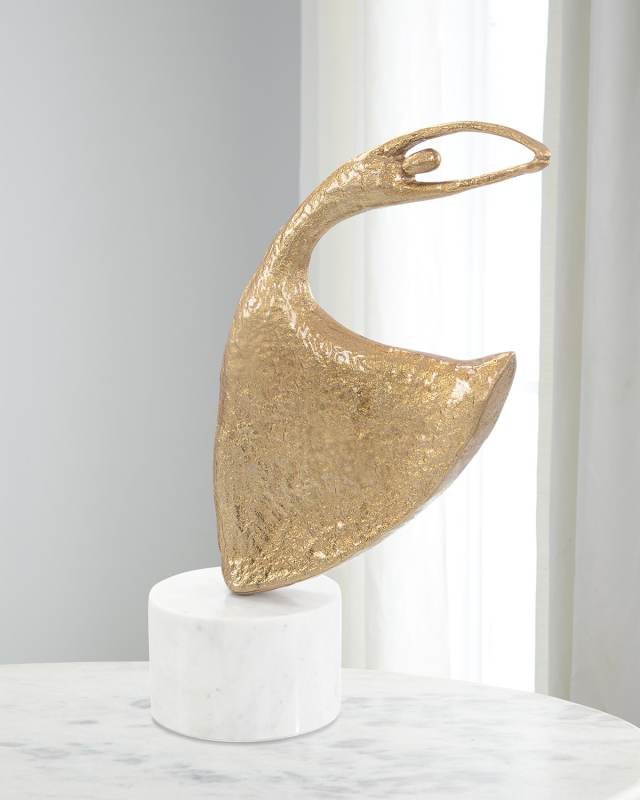 Windswept Waltz Sculpture on Marble, Gold
