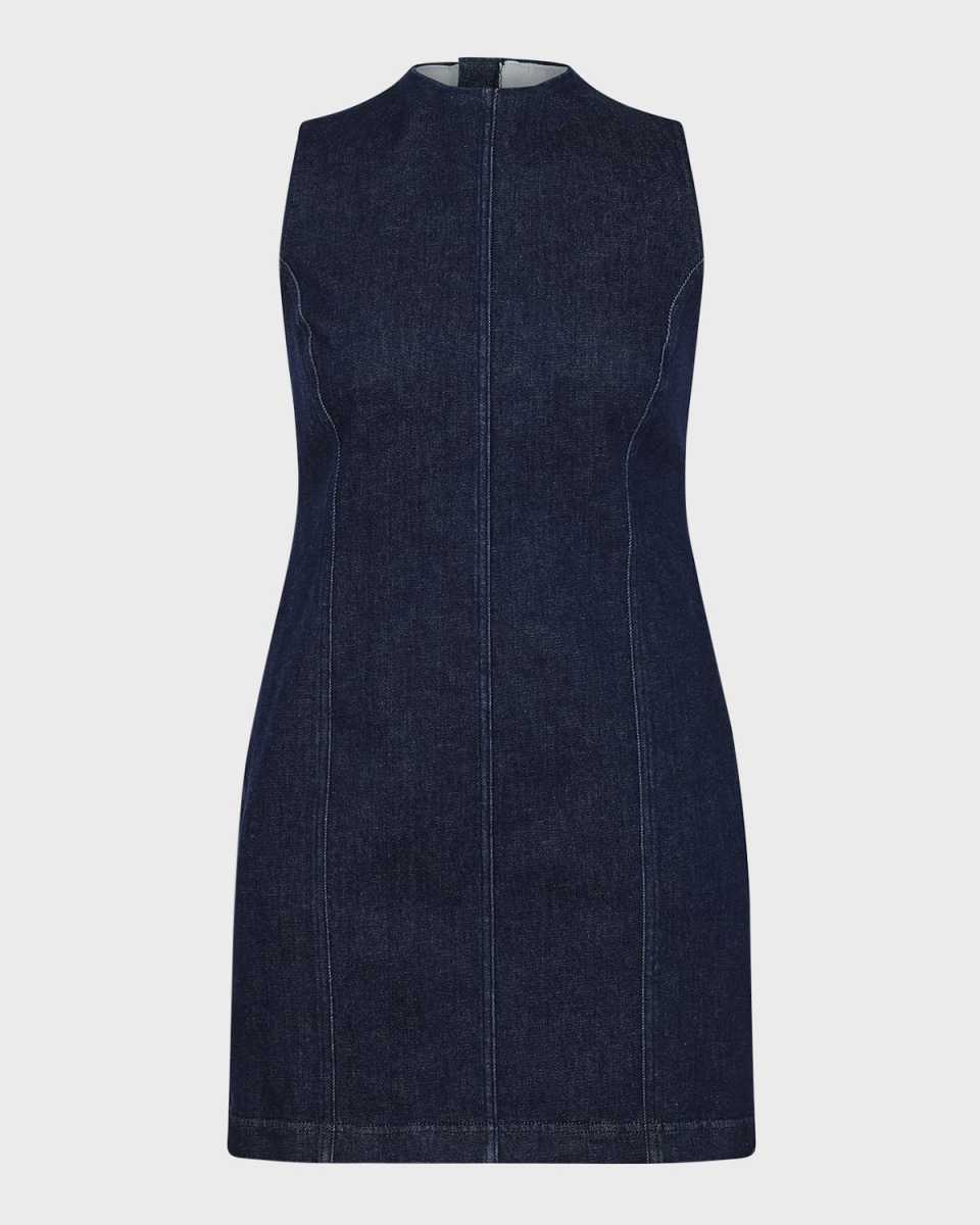 Seamed Denim Mini Shift Dress