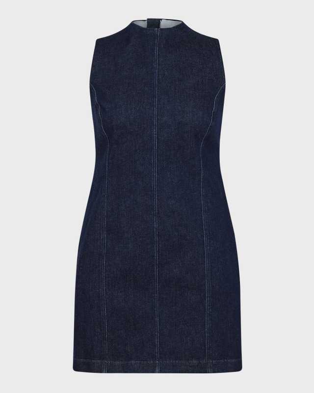 Seamed Denim Mini Shift Dress