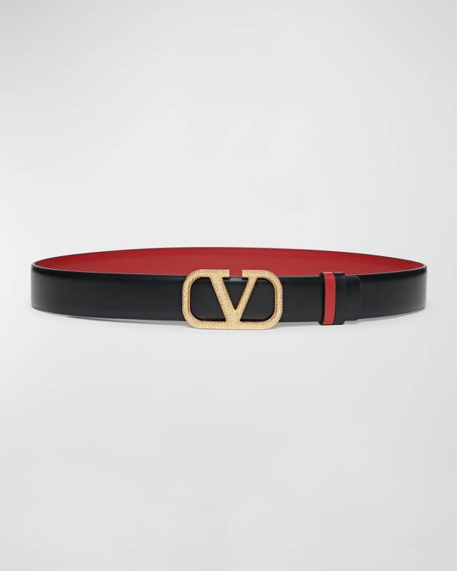 V-Logo Signature Reversible Leather Belt