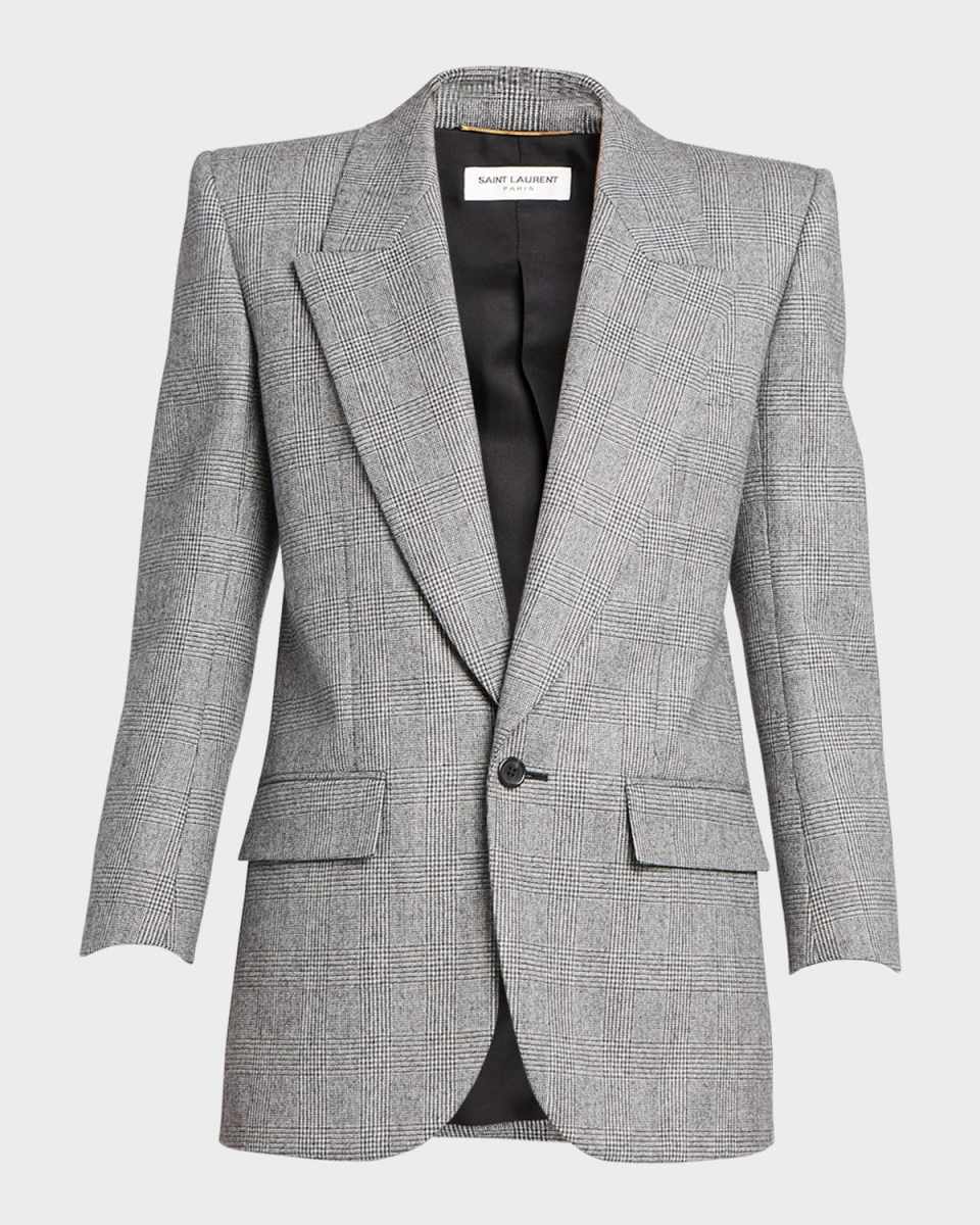 Micro-Check Wool Blazer Jacket