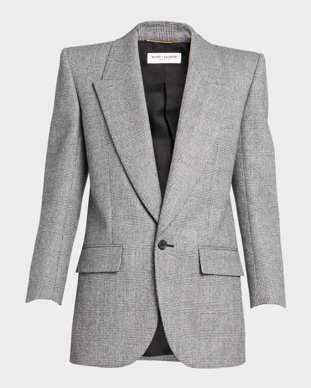 Micro-Check Wool Blazer Jacket