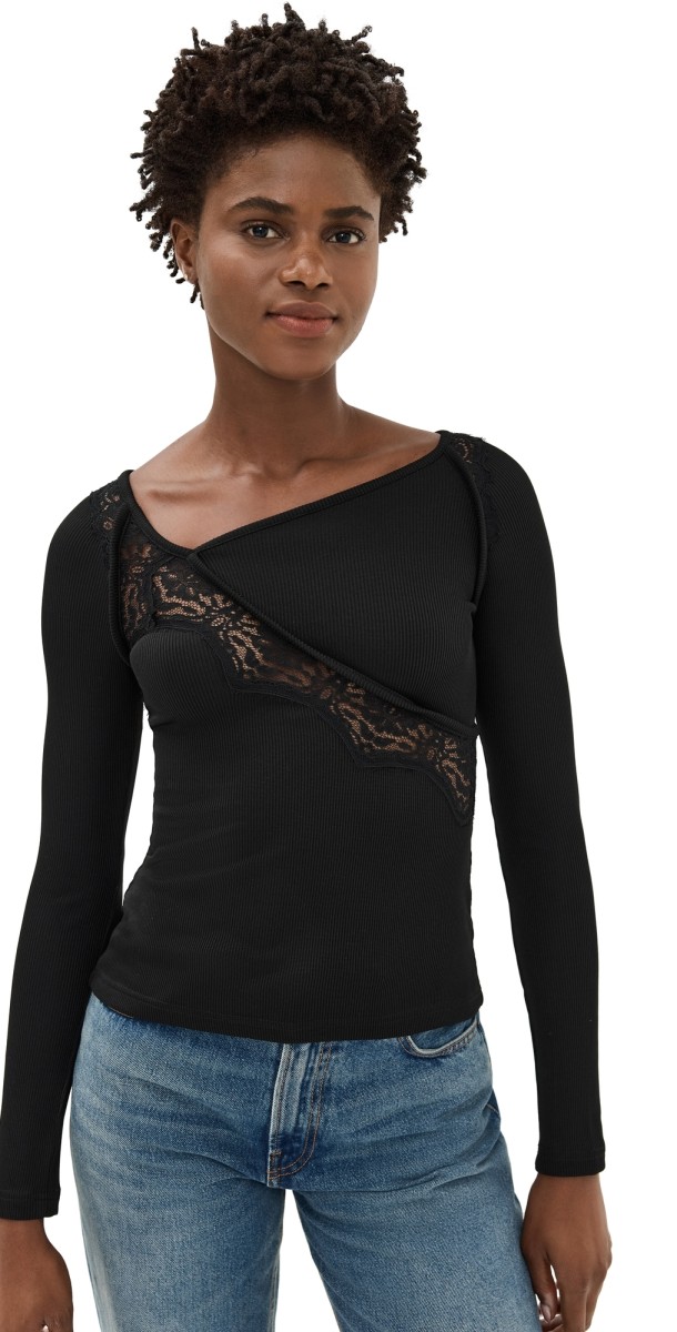 Christopher Esber Lace Insert Long Sleeve Top Black