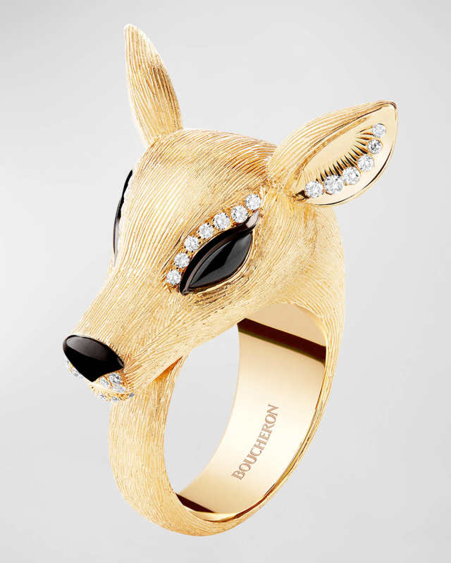 Nora the Doe 18K Yellow Gold Onyx, Sapphire, Diamond Ring