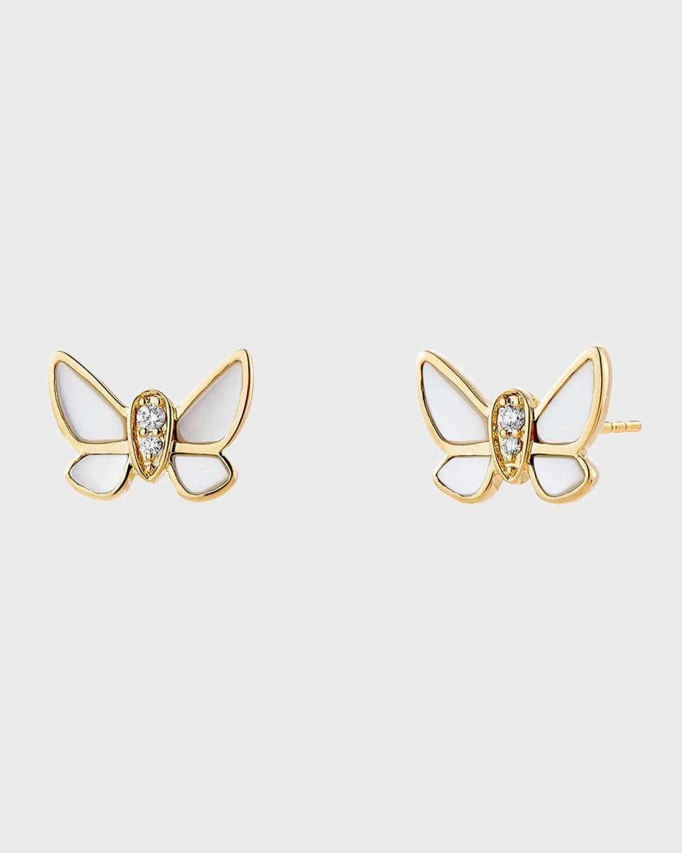 Mother-Of-Pearl Diamond Butterfly Stud Earrings