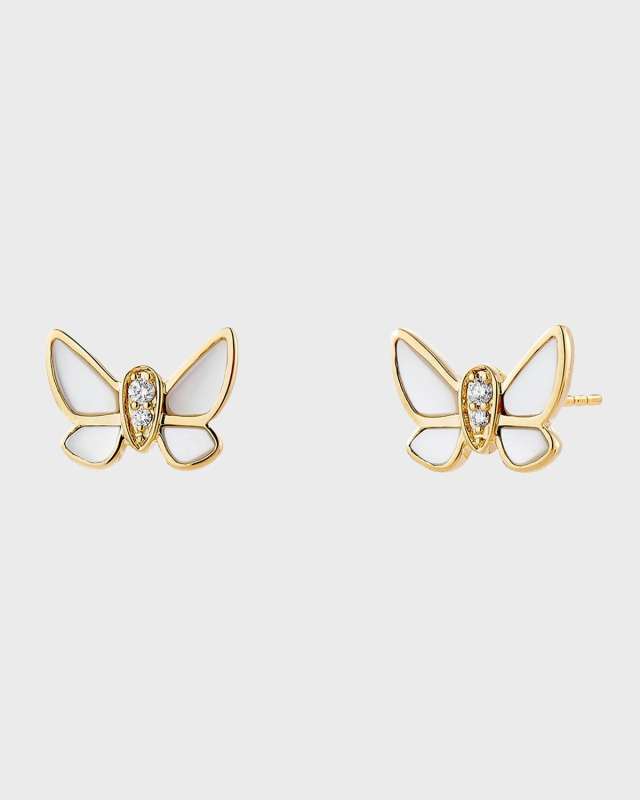 Mother-Of-Pearl Diamond Butterfly Stud Earrings