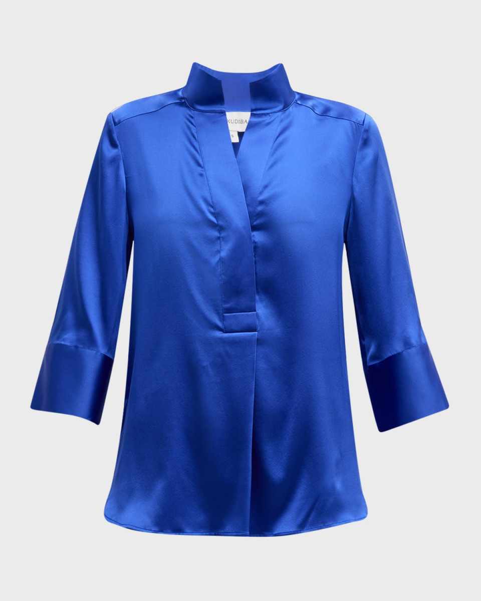 Kami High-Collar Silk Twill Blous