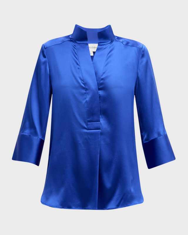 Kami High-Collar Silk Twill Blous