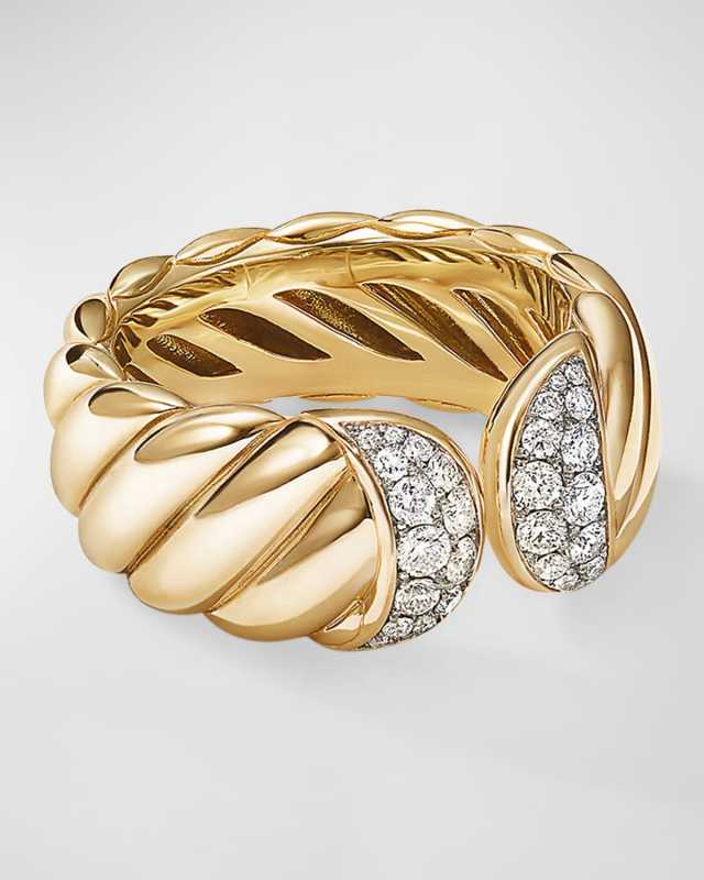 Sculpted Cable Ring with Diamonds in 18K Gold, 10mm