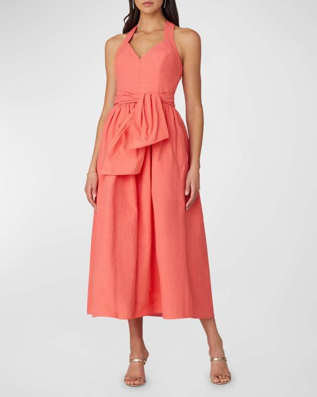 Taffeta Halter Midi Dress