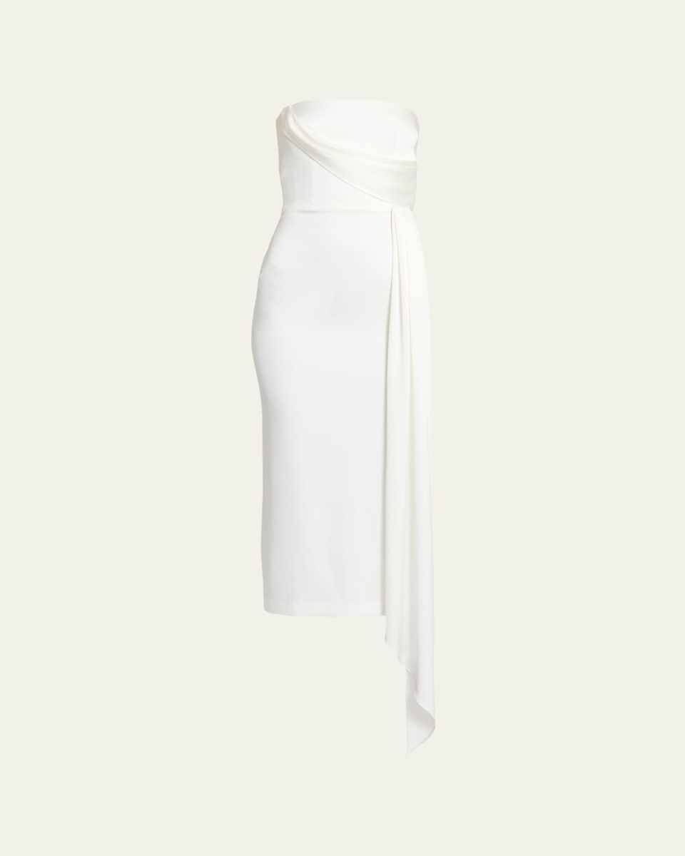 Satin Crepe Strapless Dress With Drape Detail