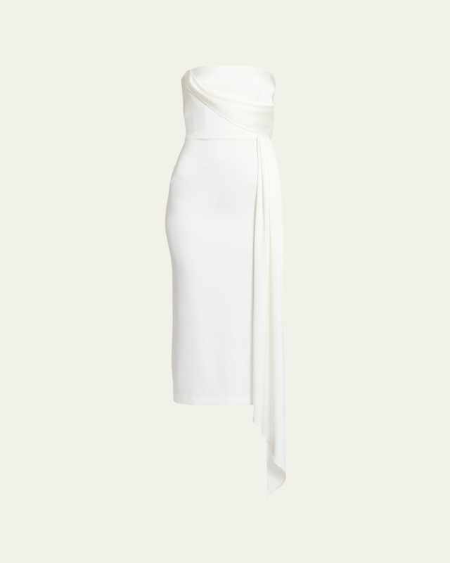 Satin Crepe Strapless Dress With Drape Detail