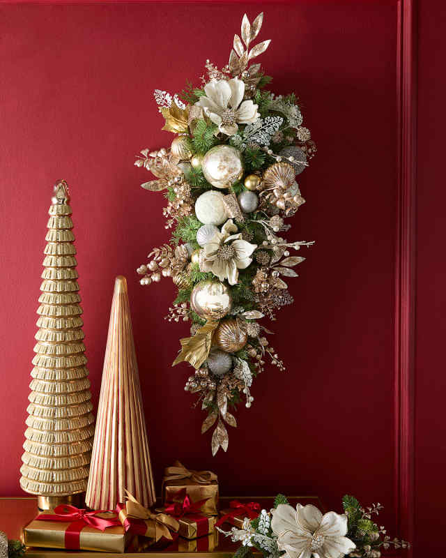 42" Gold and White Christmas Door Spray