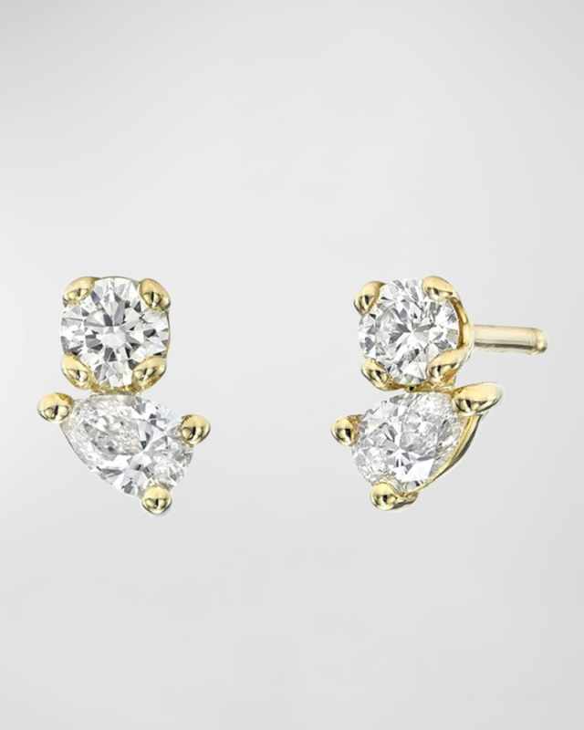 14K Gold Diamond Toi et Moi Stud Earrings
