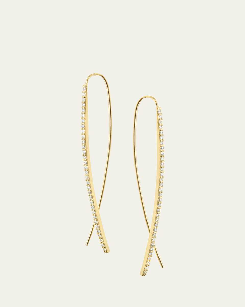14K Gold Flawless Narrow Upside Down Diamond Hoop Earrings