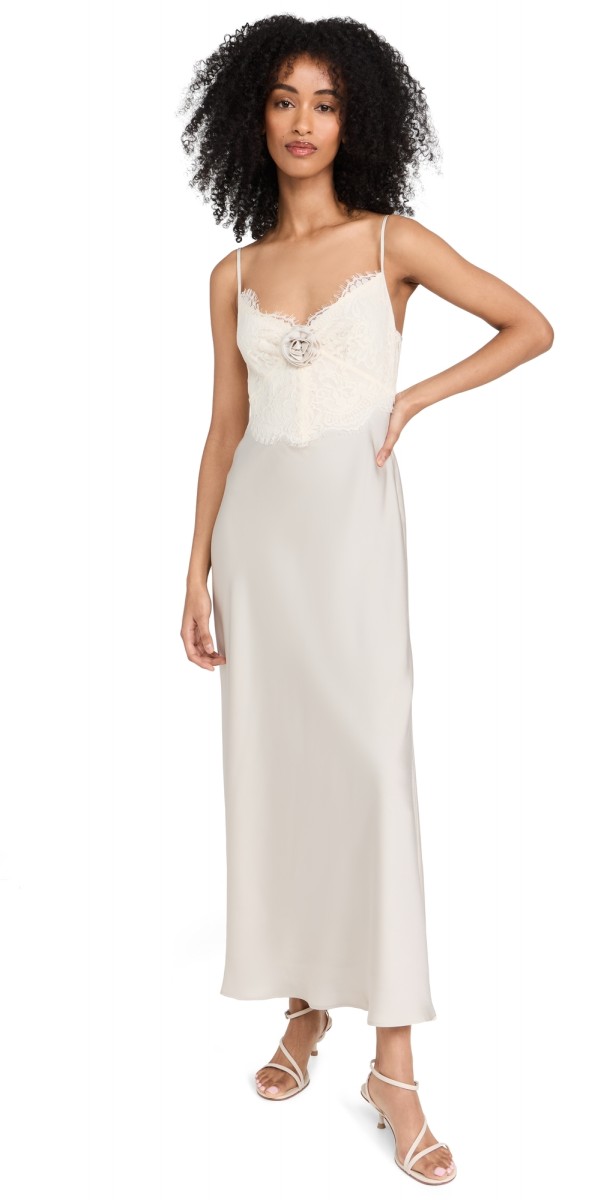 WAYF Lace Trim Slip Dress Pewter