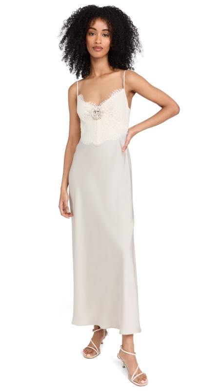 WAYF Lace Trim Slip Dress Pewter