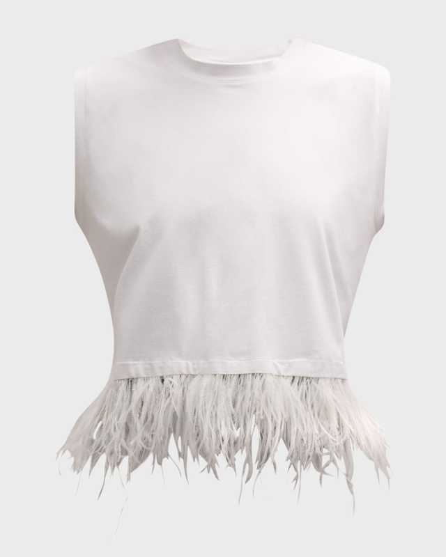 Feather-Hem Cropped Sleeveless T-Shirt
