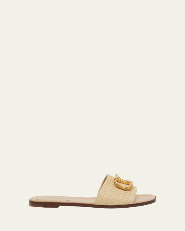 VLogo Medallion Raffia Slide Sandals