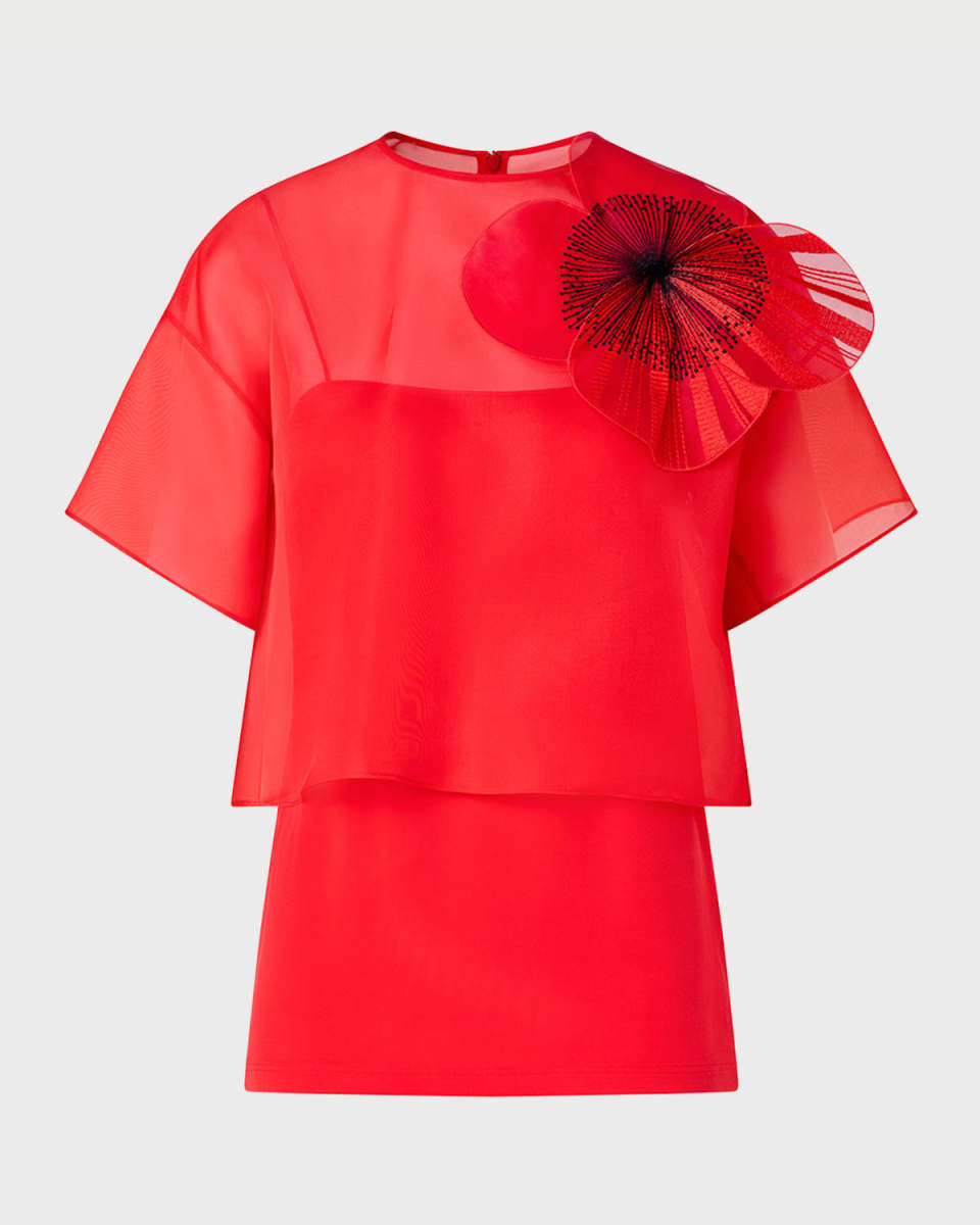 Organza Cropped Blouse with Poppy Patch