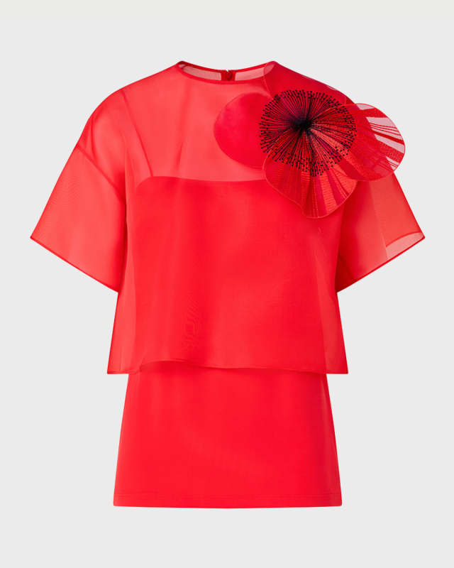 Organza Cropped Blouse with Poppy Patch