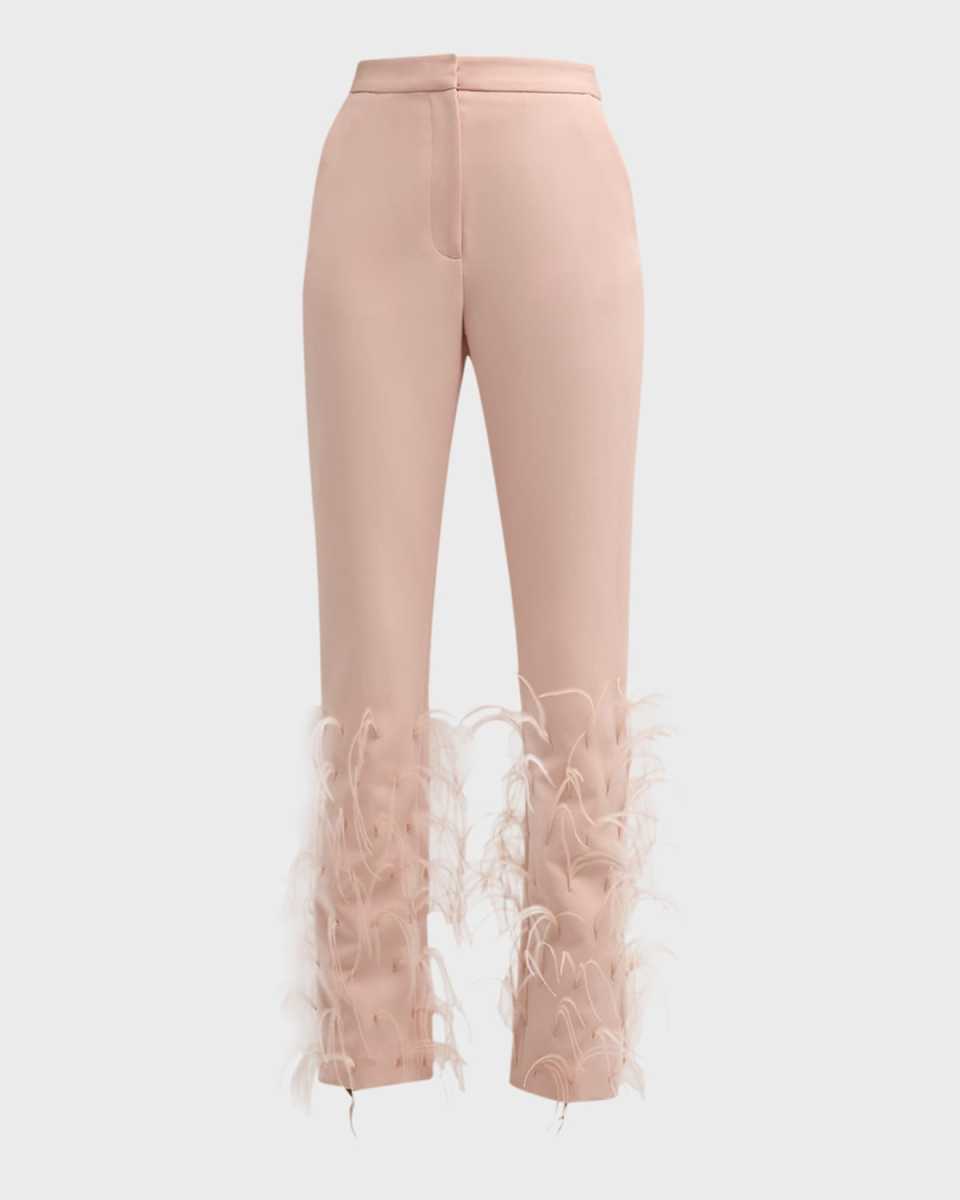 High-Rise Feather-Hem Slim-Leg Matte Crepe Trousers