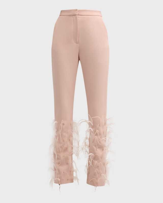 High-Rise Feather-Hem Slim-Leg Matte Crepe Trousers