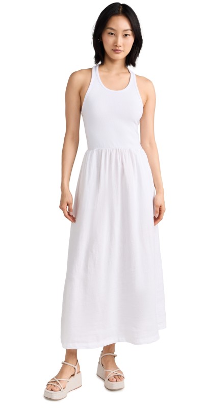 Stateside Linen Racerback Mix Media Midi Dress White
