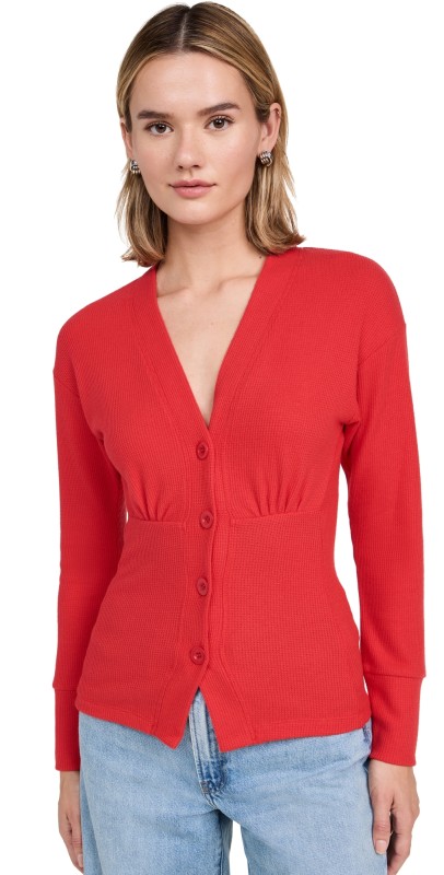 LNA Noel Waffle Cardigan High Risk Red