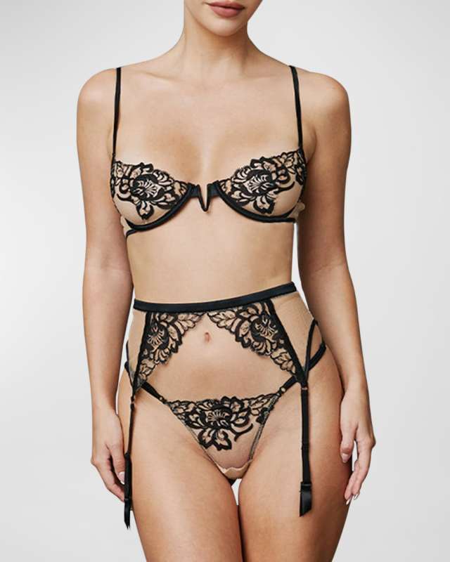 Cezanne Embroidered Mesh Garter Belt