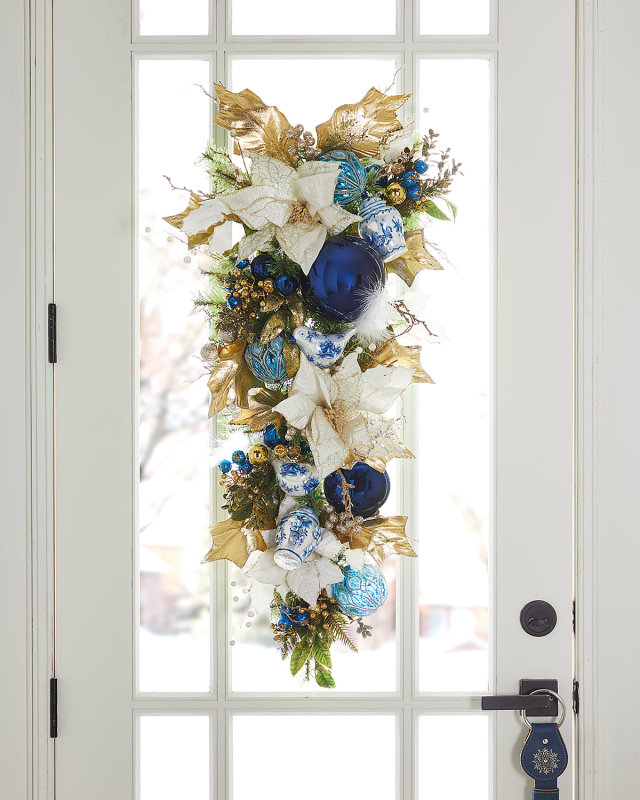 42" Blue and White Chinoiserie Holiday Door Spray
