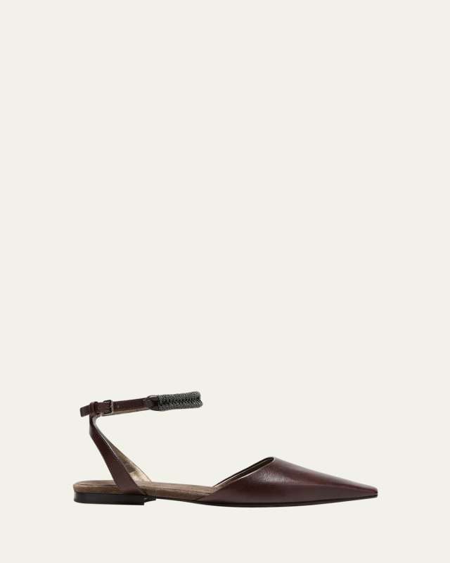 Leather Monili-Strap Ballerina Mules
