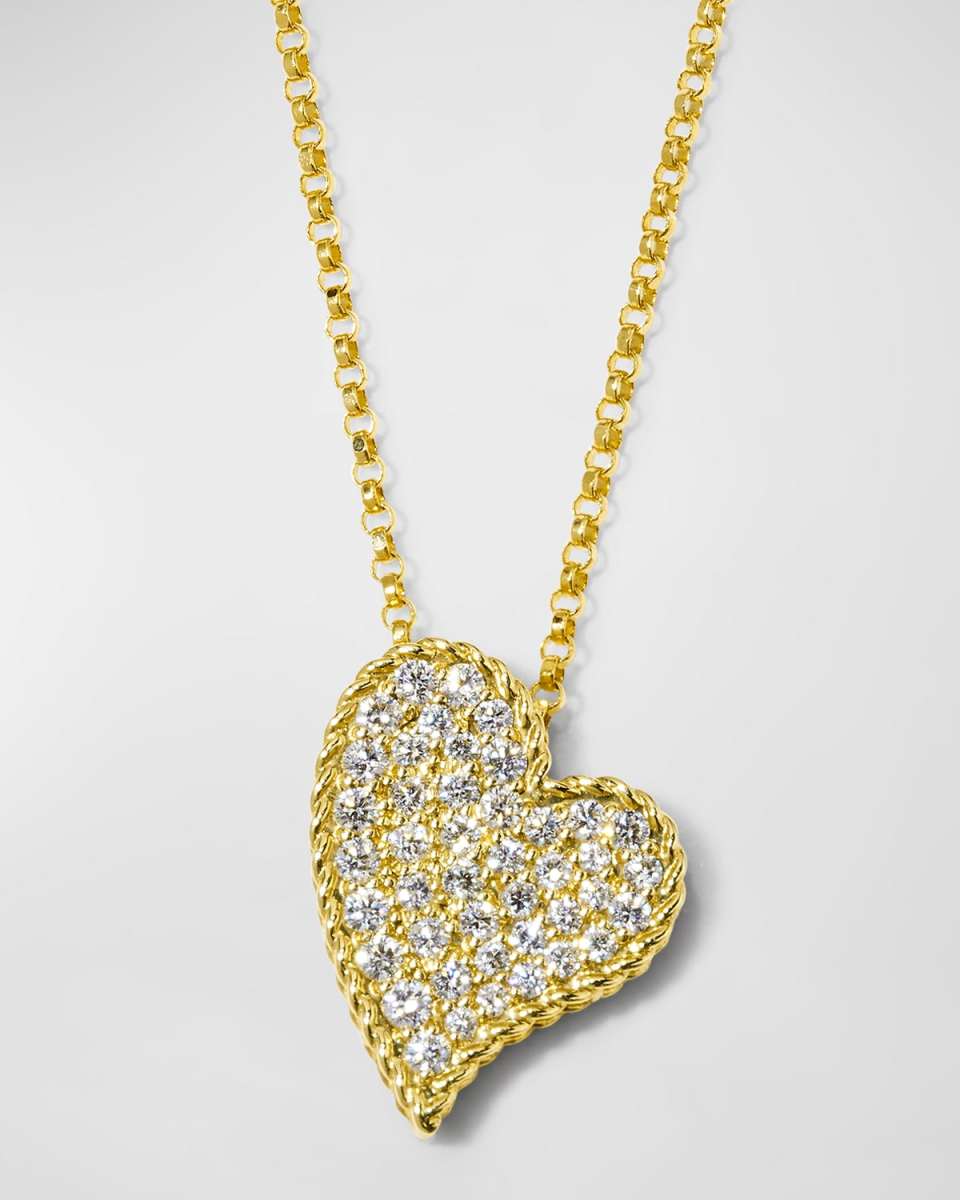 18K Yellow Gold Slanted Heart Diamond Pendant Necklace