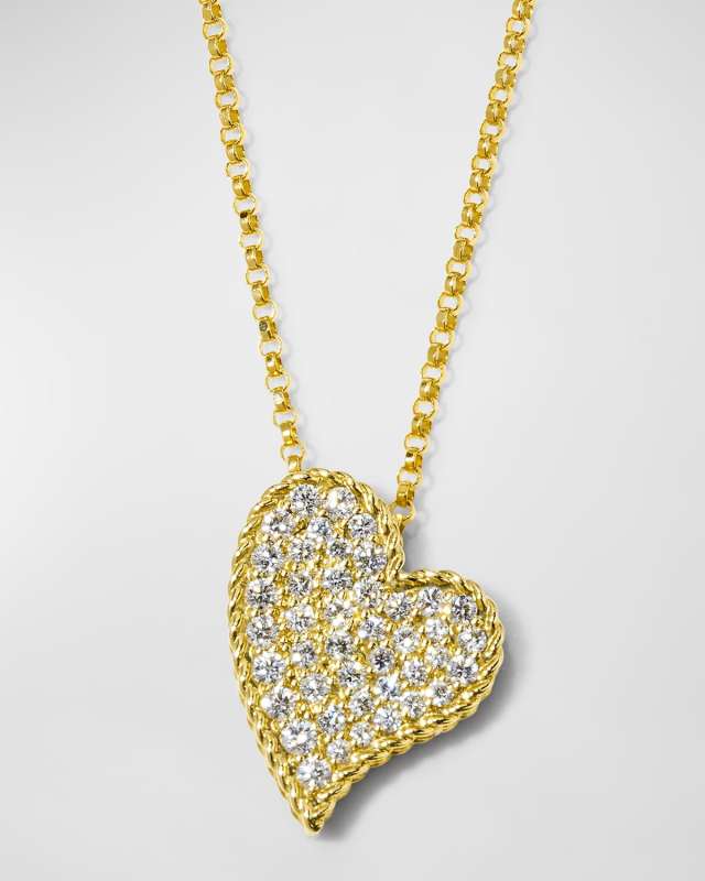 18K Yellow Gold Slanted Heart Diamond Pendant Necklace